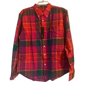 NWT MCEDAR Men's Plaid Long Sleeve Casual Shirt 95% Cotton Button Up Size Med